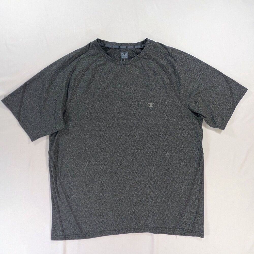 Champion Elite Men's large  Gray Solid Crew Neck Short Sleeve Knit Logo T-Shirt